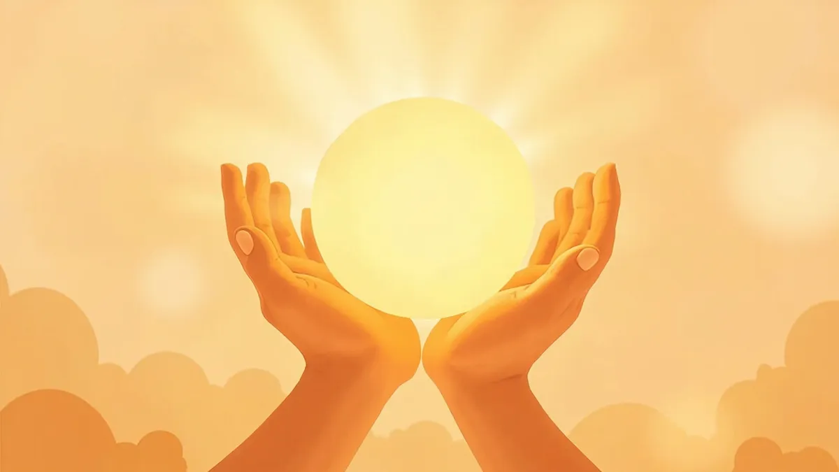 Warm hands holding light illustration for about page